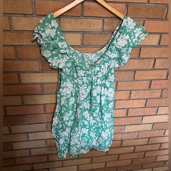 Billabong Enchant Me Ruffle Sleeves Floral Print Plunge Mini Dress Size Large - Picture 3 of 7